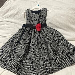 Marmellata 5 black plaid floral rose detailed dressy dress euc worn once